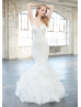 Strapless Beaded Ivory Lace Organza Ruffle Princess Wedding Dress